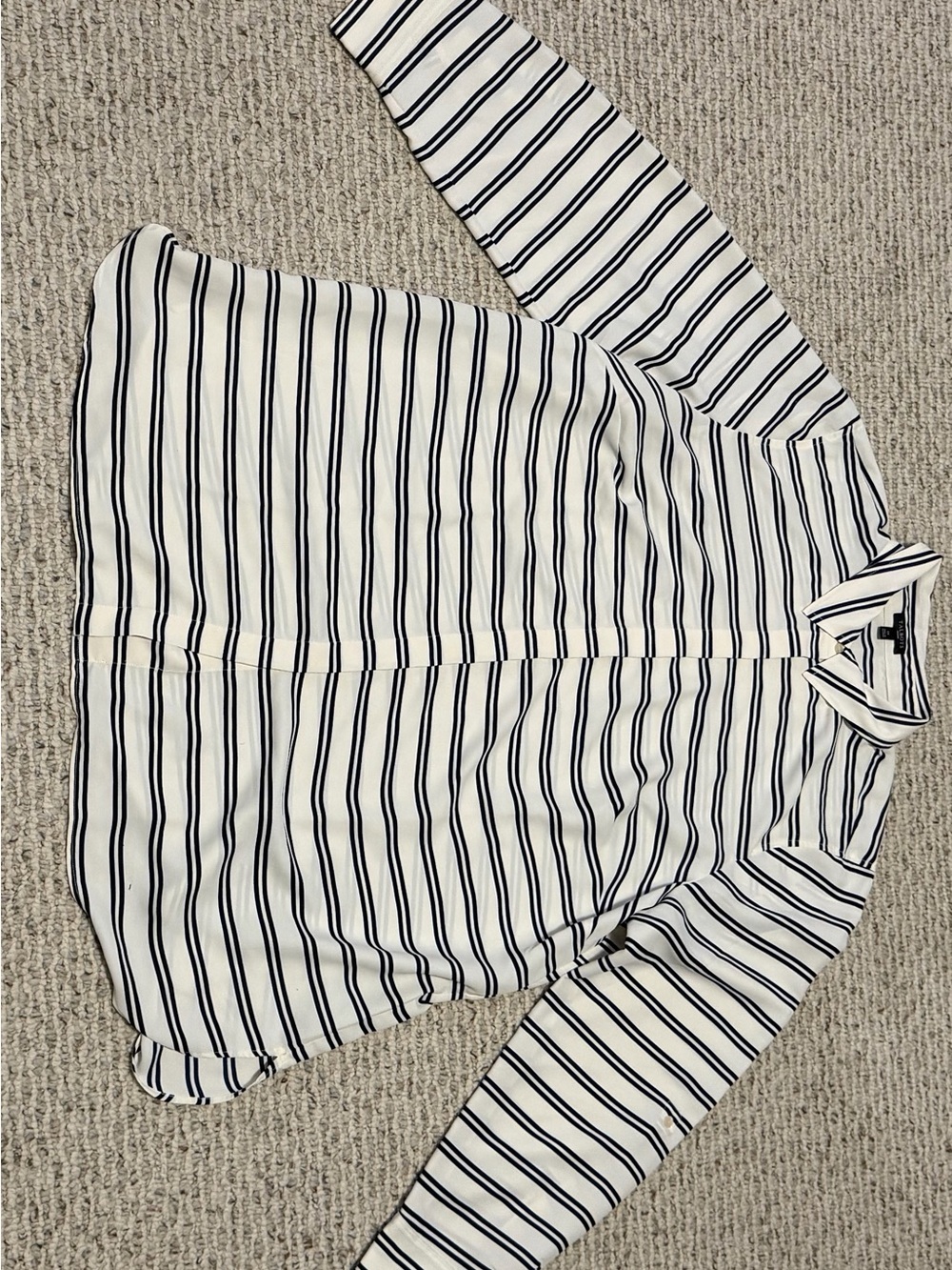 Talbots Women’s 1X White Navy Striped Long Sleeve Button Down Shirt